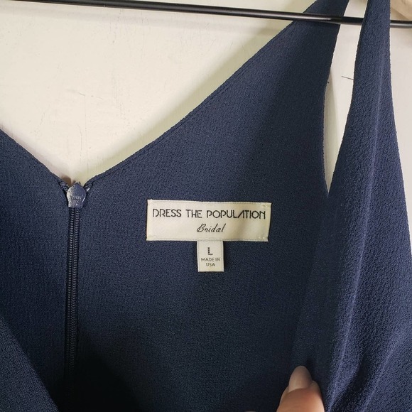 Dress The Population Iris Slit Crepe Gown L Navy Blue Sleeveless Gown Maxi - Picture 4 of 11